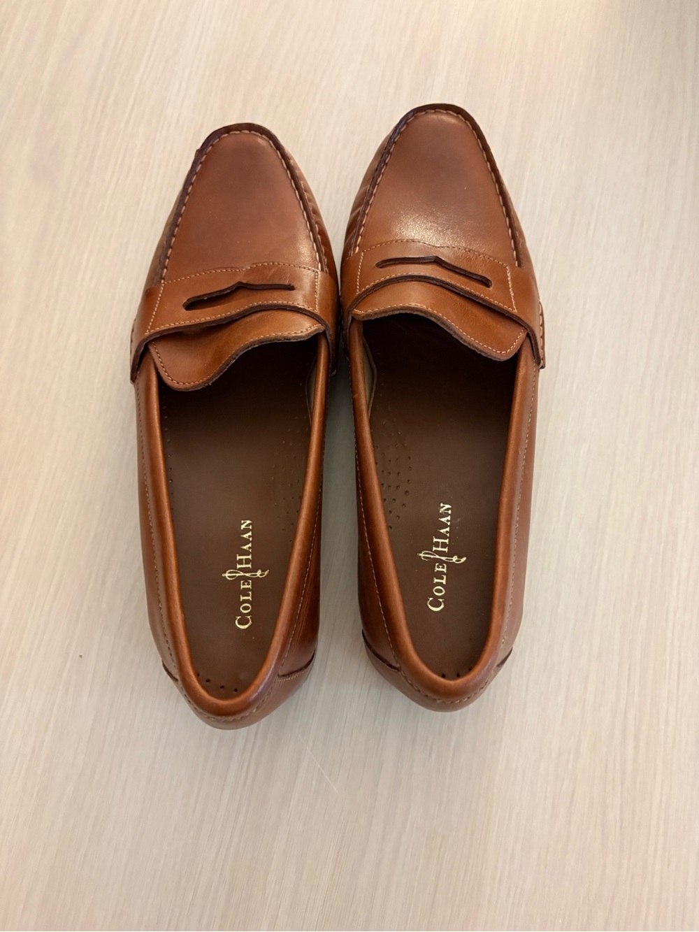 Cole Haan Womenโs Brown Leather Penny Loafers